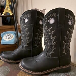 Rollda Western Cowboy Boots Childrens Size 4LK Black Contrast Stitch NZX39